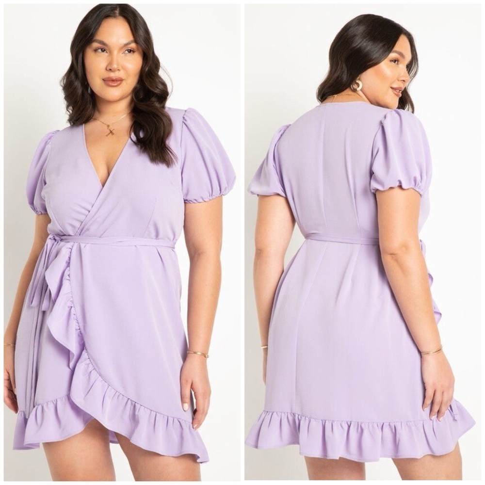 Eloquii Lilac Ruffle Wrap Mini Dress